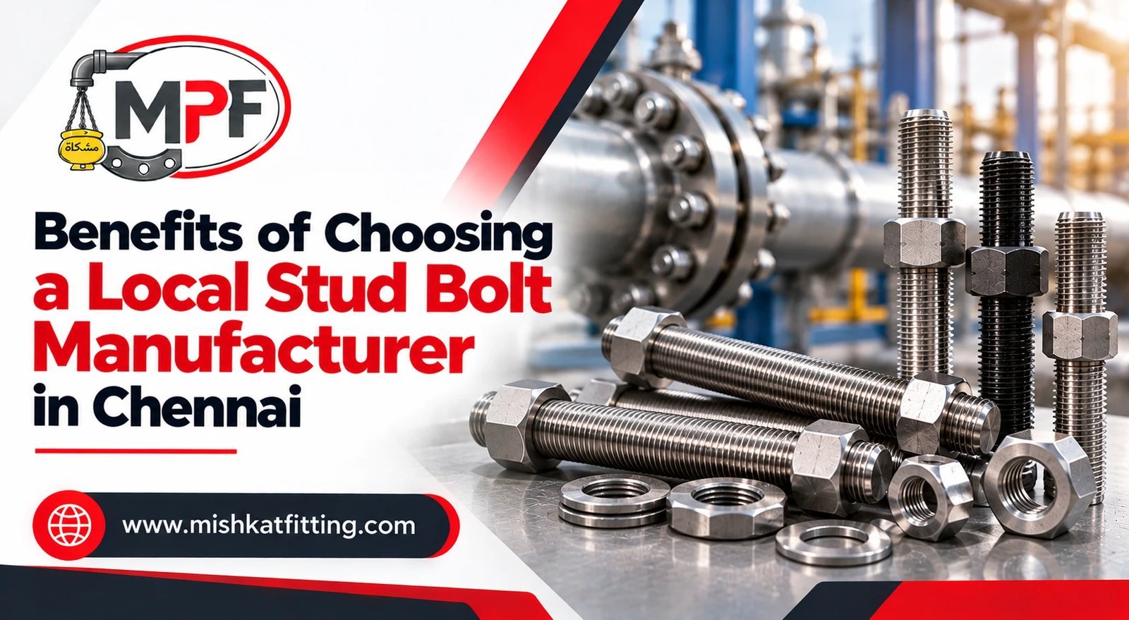Stud bolts, heavy hex nuts and washers by Mishkat Pipe Fittings Co., Chennai