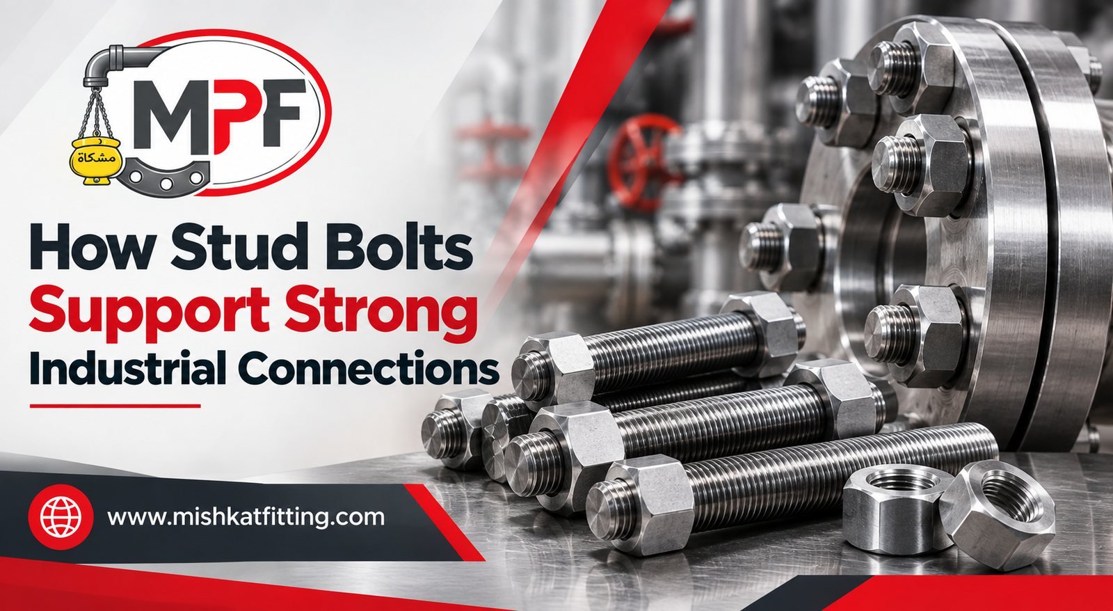 Stud bolts and heavy hex nuts on an industrial flange by Mishkat Pipe Fittings Co.