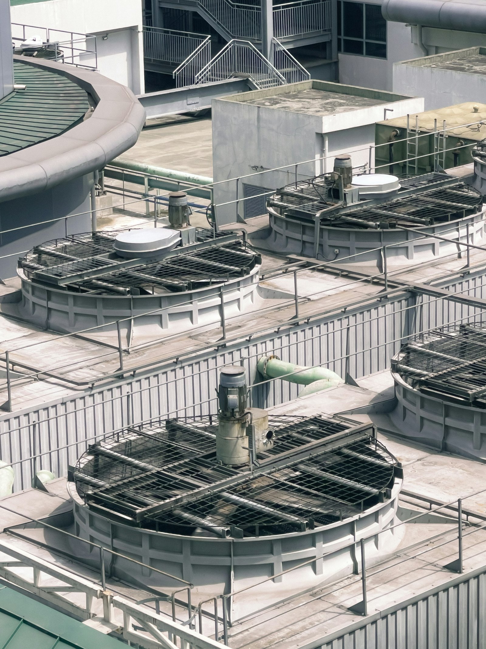 Industrial HVAC cooling towers on a rooftop