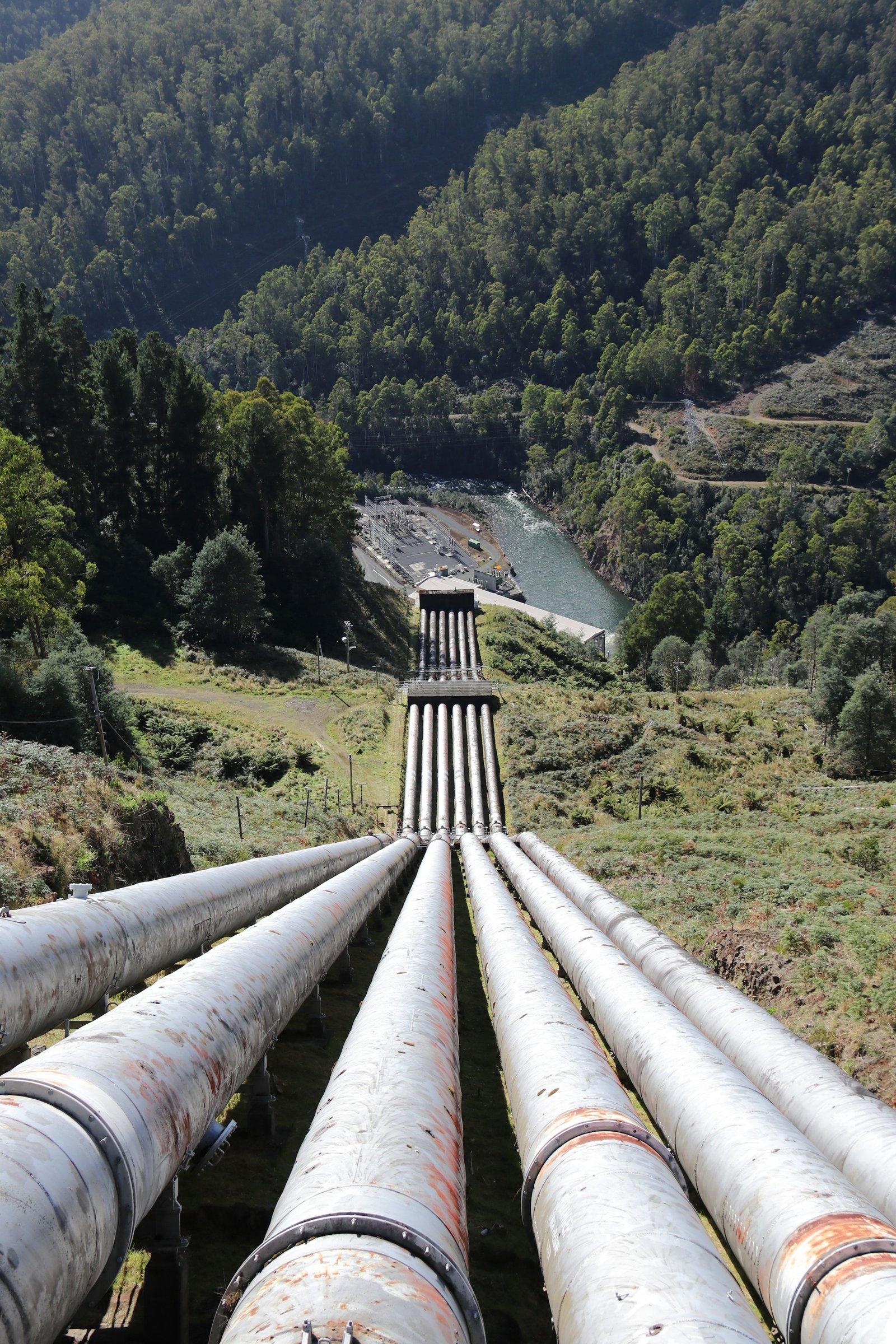 Industrial pipes lined up in a field