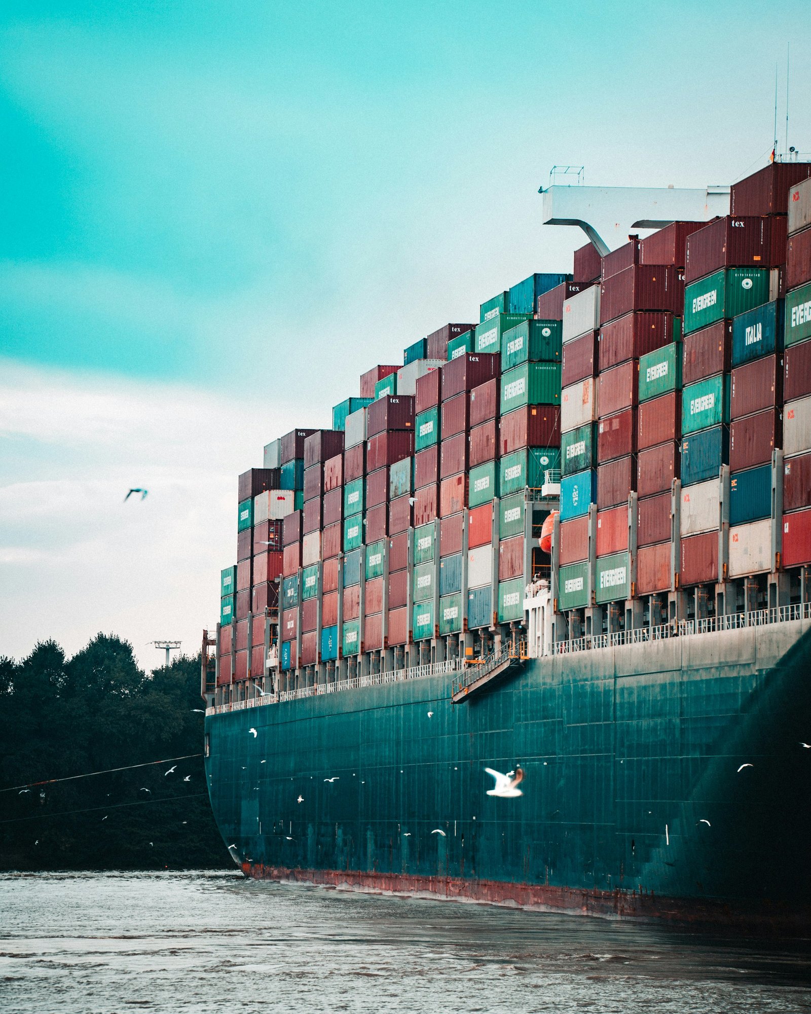 Large cargo ship loaded with containers